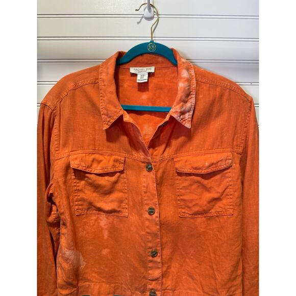 Rachel Zoe 100% Linen Tie Dye Orange Trucker Jacket Size M - Picture 3 of 10